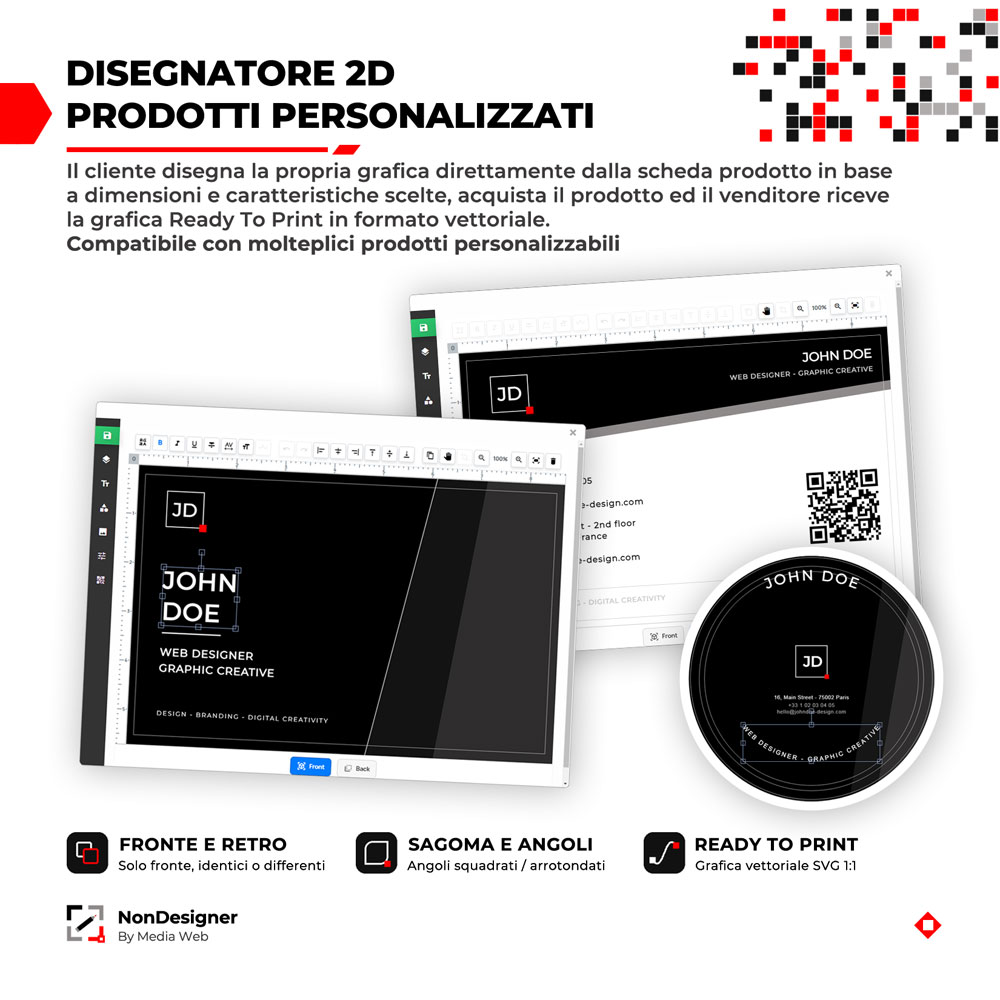 Editor grafico 2D di NonDesigner nella pagina prodotto di uno shop PrestaShop